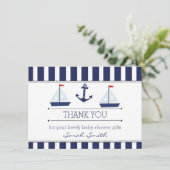 Kaart met Nautisch Baby shower flat bedankt (Staand voorkant)