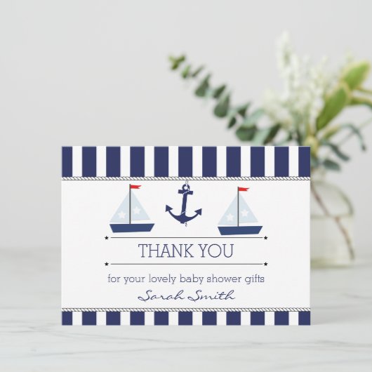 Kaart met Nautisch Baby shower flat bedankt (Staand voorkant)