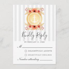 Kaart met Nautische Waterverf Floral Gold Anchor R