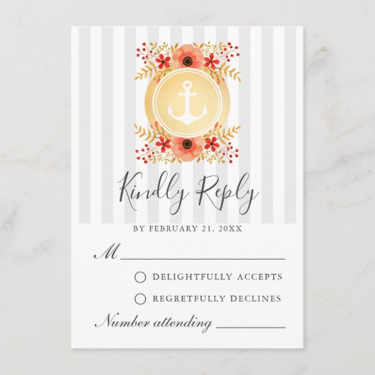 Kaart met Nautische Waterverf Floral Gold Anchor R (Voorkant)