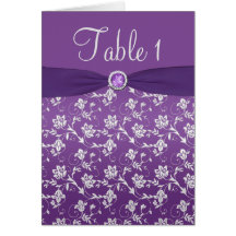 Kaart met Paars en zilver Floral tabelnummer