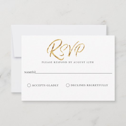 Kaart met pensed Gold Navy Blue Wedding RSVP (Voorkant)