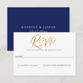 Kaart met pensed Gold Navy Blue Wedding RSVP (Voorkant / Achterkant)