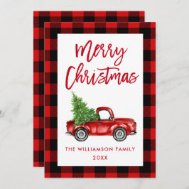 Kaart met penseel Script Truck Red Pset-kerstmis