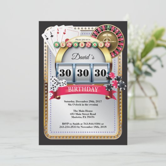 Kaart met pokerspelen Casino Gold-uitnodiging (Staand voorkant)