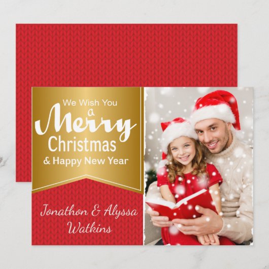 Kaart met rode en gouden foto's voor kerstmis (Voorkant / Achterkant)