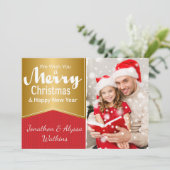 Kaart met rode en gouden foto's voor kerstmis (Staand voorkant)
