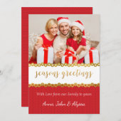 Kaart met rode en gouden foto's voor kerstmis (Voorkant / Achterkant)
