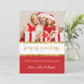 Kaart met rode en gouden foto's voor kerstmis (Staand voorkant)