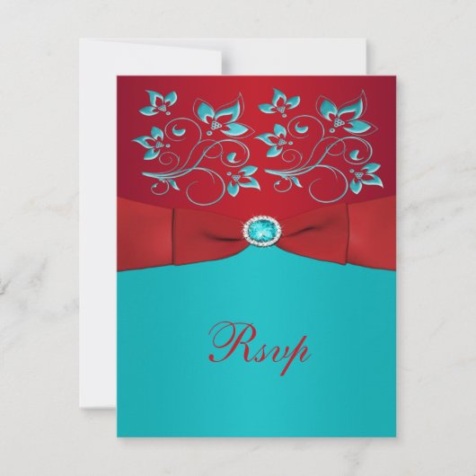 Kaart met rood en Turquoise Floral Reply Card (Voorkant)