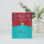 Kaart met rood en Turquoise Floral Reply Card (Staand voorkant)