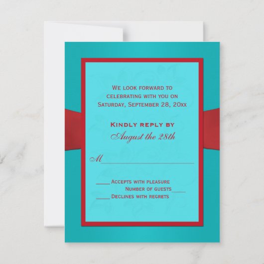 Kaart met rood en Turquoise Floral Reply Card (Achterkant)