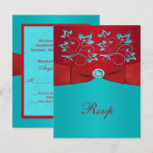 Kaart met rood en Turquoise Floral Reply Card (Voorkant / Achterkant)