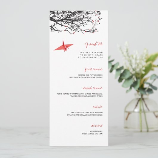 Kaart met rood papier met Aziatische bruiloft (Staand voorkant)