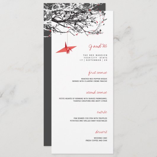 Kaart met rood papier met Aziatische bruiloft (Voorkant / Achterkant)