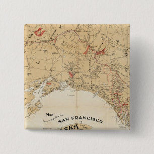 Kaart met Routes van San Francisco naar Alaska Vierkante Button 5,1 Cm