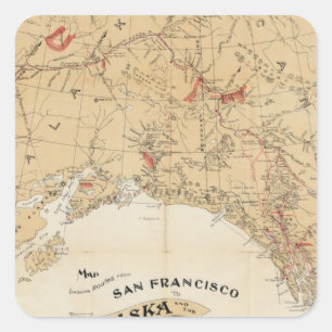 Kaart met Routes van San Francisco naar Alaska Vierkante Sticker