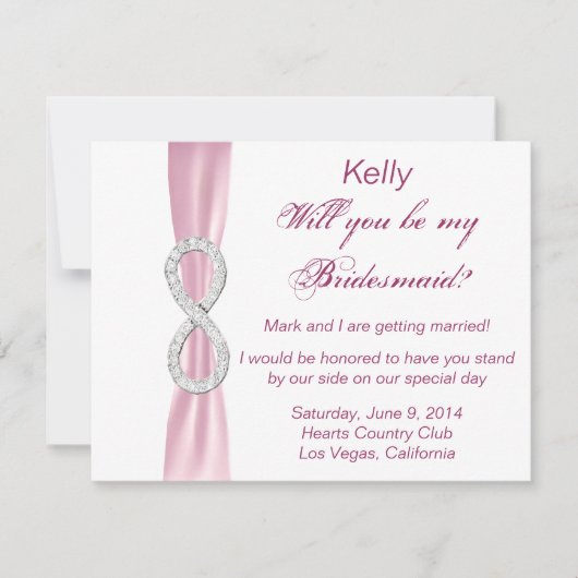 Kaart met roze diamanten finity Wedding Bridesmaid (Voorkant)