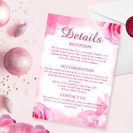 Kaart met roze Floral Wedding Details Enclosure