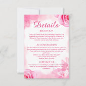 Kaart met roze Floral Wedding Details Enclosure (Voorkant)