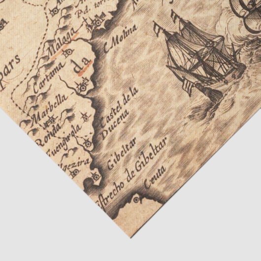 kaart met schepen tissuepapier (Detail)