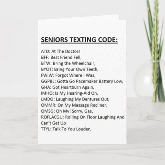 Kaart met tekstberichten-code voor senioren (Voorkant)