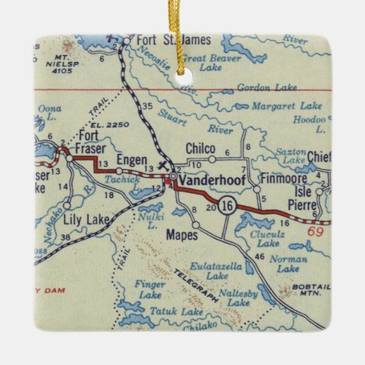 kaart met Vanderhoof BC Keramisch Ornament (Voorkant)