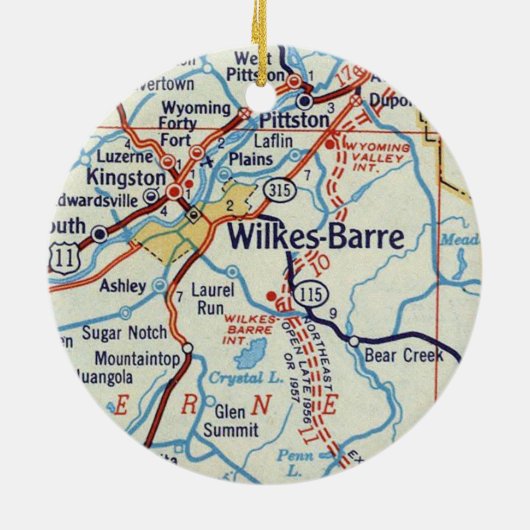 kaart met Wilkes Barre Keramisch Ornament (Achterkant)