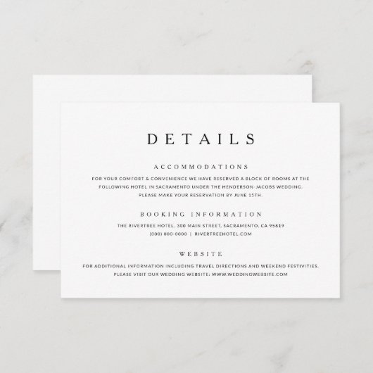 Kaart Minimalistische bruiloft met details over br (Voorkant / Achterkant)