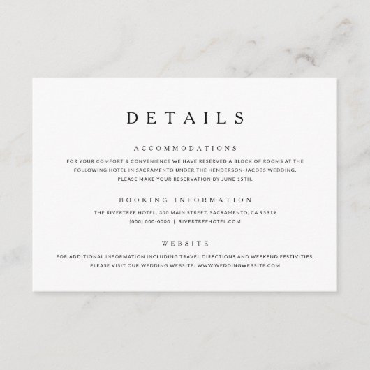 Kaart Minimalistische bruiloft met details over br (Voorkant)