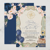  kaart Miss to Mrs Navy Blush Vrijgezellenfeest (Voorkant / Achterkant)