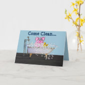 kaart 'Missing You' met Pig in a Bubble Bath (Gele Bloem)