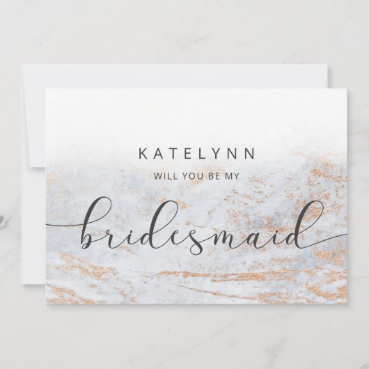 Kaart modern marmer Blue Bridesmaid-voorstel (Voorkant)