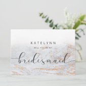 Kaart modern marmer Blue Bridesmaid-voorstel (Staand voorkant)