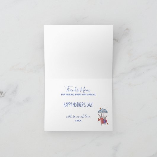 Kaart moeder dochter konijn en vogel Moederdag (Binnen)