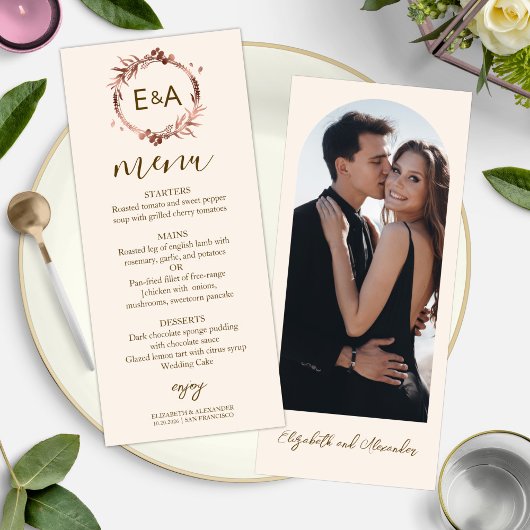 Kaart Monogram Photo Wedding Menu