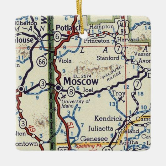 kaart Moskou Idaho Keramisch Ornament (Voorkant)