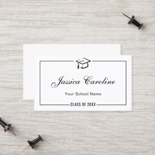 Kaart naam afstuderen . Eenvoudige Classic Insert  Contactkaartje (Voorkant / Achterkant in situ)