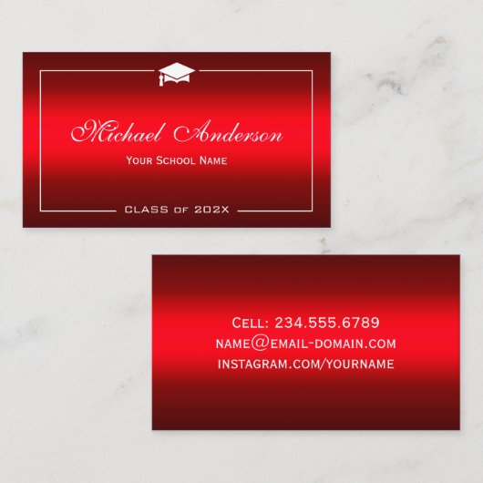 Kaart naam afstuderen - Stijlvolle rode gradiënt Contactkaartje (Voorkant / Achterkant)