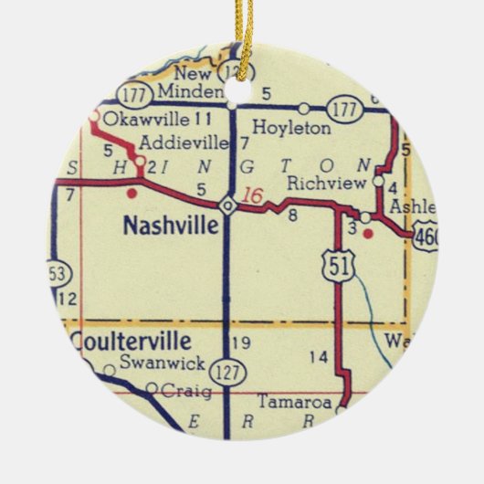 kaart Nashville IL Keramisch Ornament (Voorkant)