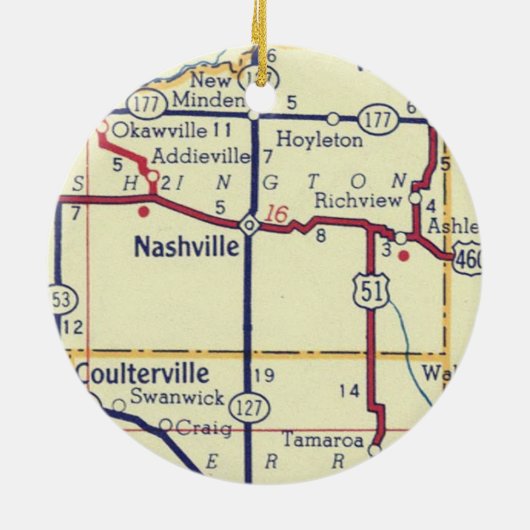  kaart Nashville IL Keramisch Ornament (Achterkant)