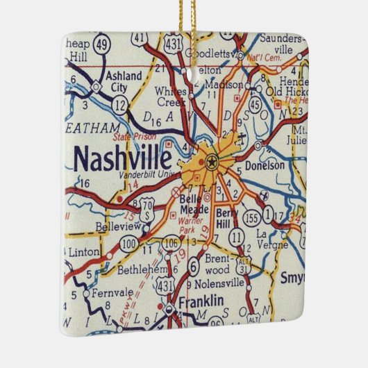  kaart Nashville TN Keramisch Ornament (Rechts)