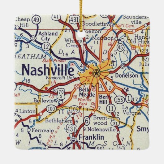  kaart Nashville TN Keramisch Ornament (Achterkant)