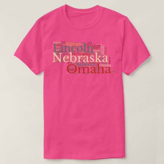 Kaart Nebraska en steden T-shirt (Design voorkant)