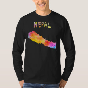 Kaart Nepal — Waterverf van de kaart van Nepalese T-shirt