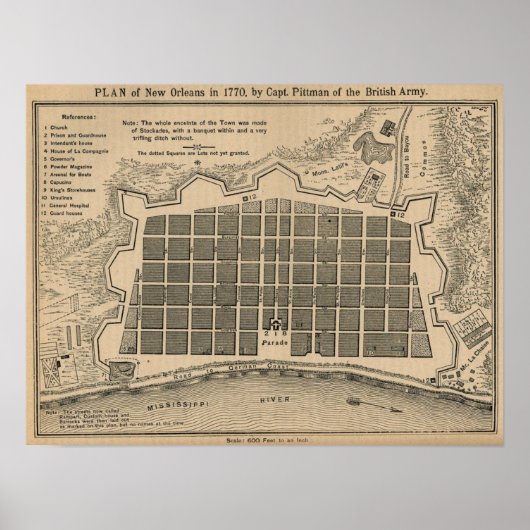 Kaart New Orleans 1770 Poster (Voorkant)