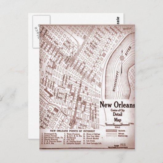  kaart New Orleans in het centrum van 1920 (Voorkant / Achterkant)