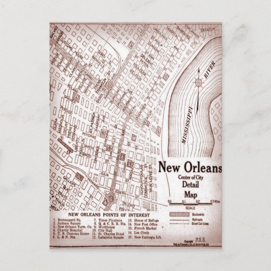 kaart New Orleans in het centrum van 1920 (Voorkant)