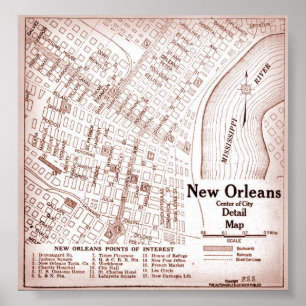  kaart New Orleans in het centrum van 1920 Poster