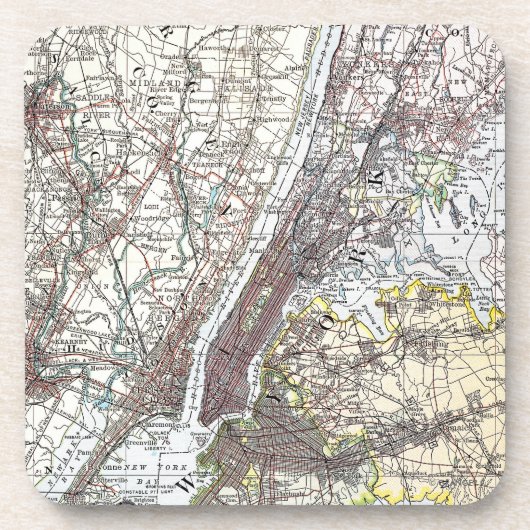 Kaart: New York Area, 1906 Bier Onderzetter (Voorkant)